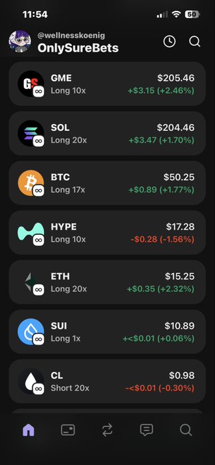 The image shows a phone screen displaying various cryptocurrency symbols, including Bitcoin, Etherium, and others. The text "Hab 5$ dca Hype gemacht zu früh fomo jetzt schon die 10" is also present on the screen. This information might be related to the post about investing in cryptocurrency or discussing the different types of digital assets available for trading.