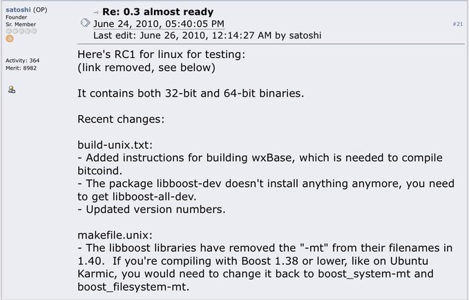 The image shows a screenshot of a text message or email conversation between two people discussing Bitcoin and software updates. The conversation appears to be about the date "16 days ago" when Bitcoin was published, which might indicate that an update for this particular cryptocurrency is being shared. It is unclear whether they are talking about Linux or Bitcoin itself, but there seems to be some reference to installing a new version of a software program.
