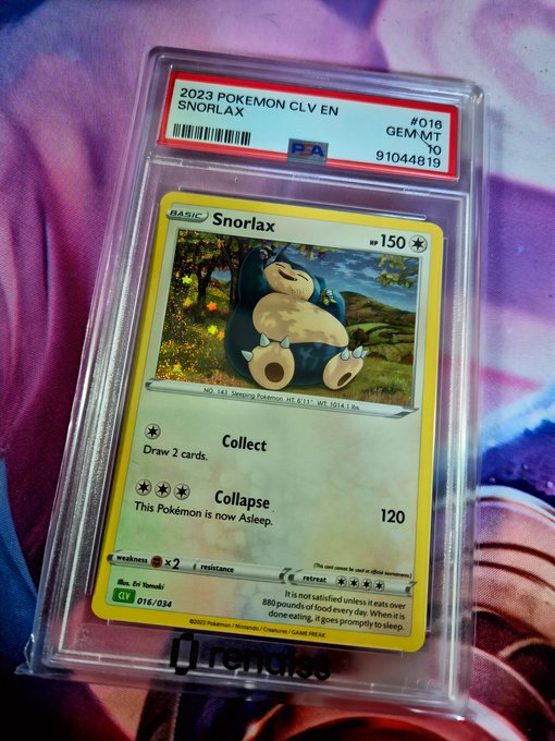A graded PSA 10 GEM MT 2023 Pokémon Snorlax card (#016) from the Classic Collection set, encased in a protective slab with a holographic foiled background.