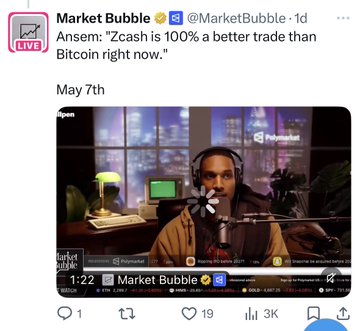 The image shows a man wearing headphones, sitting at a desk with a microphone in front of him. There are several social media posts displayed on his Twitter account, including one that reads "Market Bubble" and another that says "May 7th". The post also mentions Bitcoin and the market bubble, suggesting an interest in cryptocurrency or financial news.