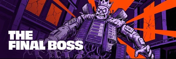 A stylized illustration of a crowned, robotic figure made of computer parts, labeled 'THE FINAL BOSS' in bold text.