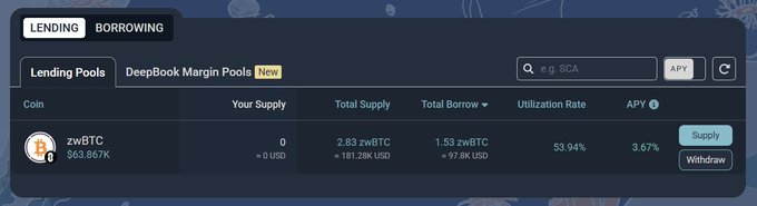 A screenshot of a webpage featuring an "Applying for ZwBTC" form, with the title "Lending pools" displayed at the top left corner and "zwBtc" written below that says "Lending pools". The main content provides details on how to apply for this lending platform. In the bottom right corner, there is a button labeled "Start earning now", possibly indicating that the website requires users to input their zwBTC and accept their loan terms before applying.