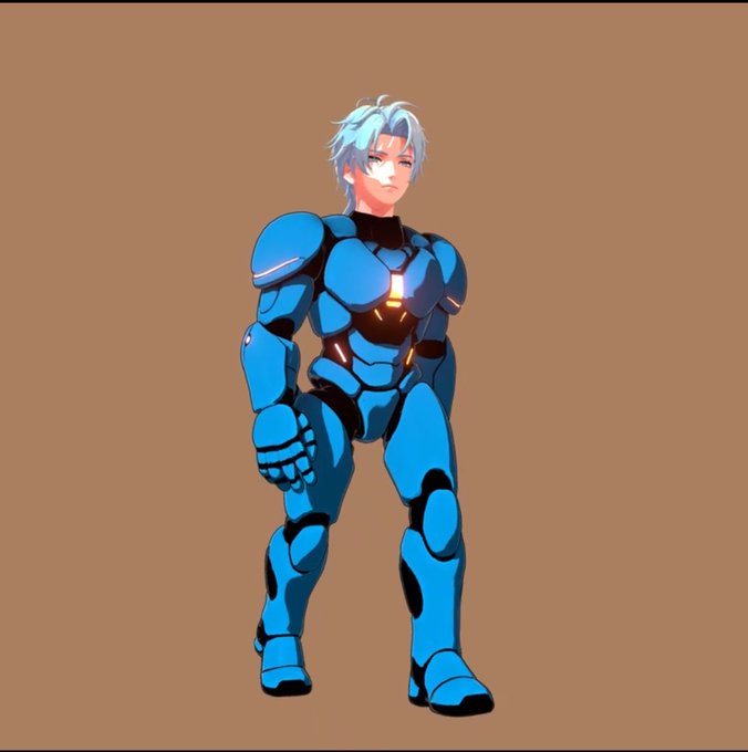 An anime-style character with white hair wearing a futuristic blue armored suit stands against a plain background, fitting the NFT theme with its stylized digital art aesthetic commonly associated with NFT collections.