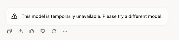 A warning banner reads, “This model is temporarily unavailable. Please try a different model.” It appears to confirm the accompanying claim that Grok has crashed or is temporarily unavailable.