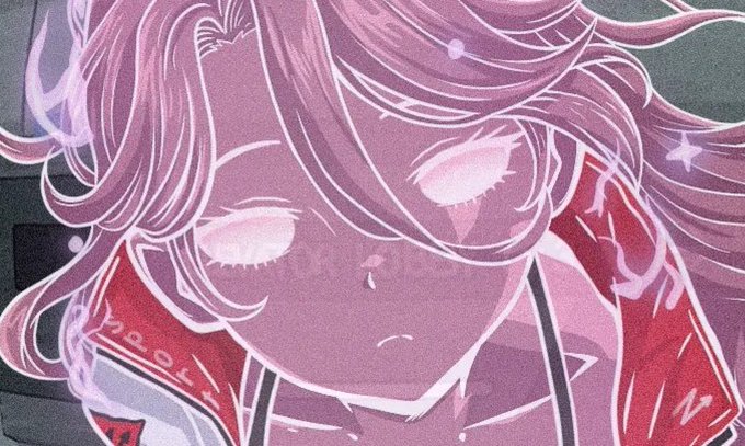 An anime-style illustration of a pink-haired character with glowing white eyes, wearing a red jacket, relates to the post by showcasing the Ghost Pink NFT trait that, combined with the parking background, reveals a hidden "Elevator Lobby" sign.
