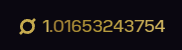 A dark image displaying a cryptocurrency wallet address starting with '0x' followed by the numbers '1.01653243754', with a yellow icon on the left.