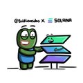 A small pixel-art style NFT image credited to '@balticandbo X @SOLNANA' shows a green goblin-like character standing next to a computer setup.