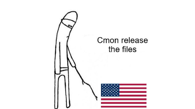 A stick figure wearing a beanie nudges an American flag with the caption "Cmon release the files," humorously representing an impatient analyst pressuring the market to reveal its next move. The meme complements the post's message about investors struggling to sit still when there's no clear opportunity, capturing the frustration of waiting for actionable signals.