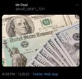 A social media post showing a $100 bill being cut with scissors, with text mentioning the US Treasury, deficit, and a prediction of $0.