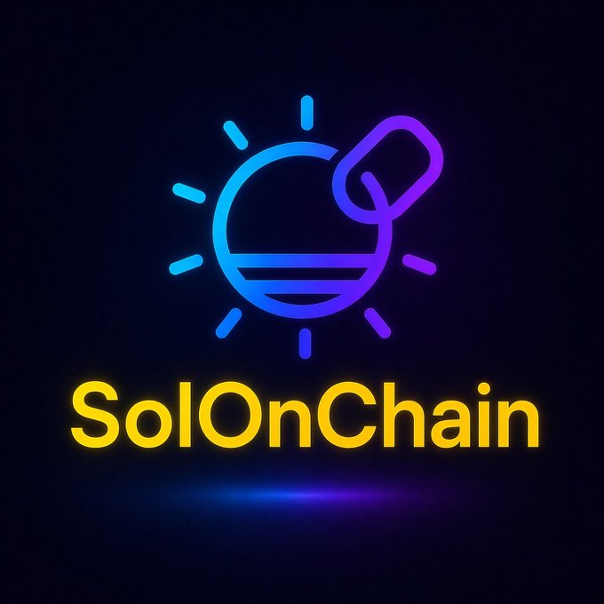 A neon-styled logo for "SolOnChain" featuring a sun-like icon with a purple/pink gradient on a dark background, promoting the platform's recent updates including faster UI, visual upgrades, and improved performance for Solana NFTs.