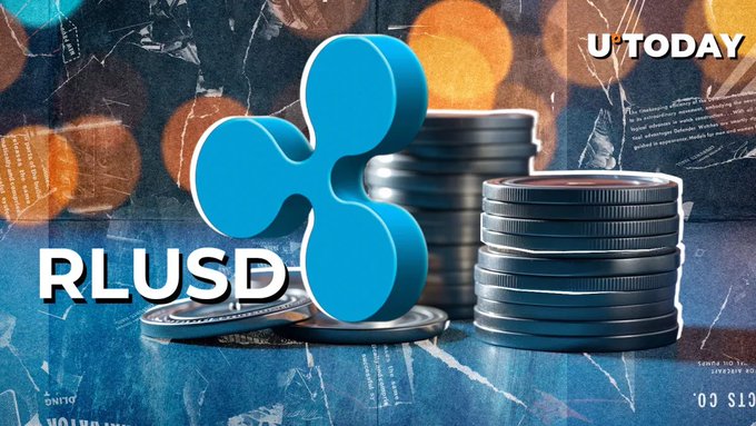 A U.Today news graphic featuring the Ripple (XRP) logo and stacked coins, with the text 'RLUSD' prominently displayed, referencing the Ripple USD stablecoin.