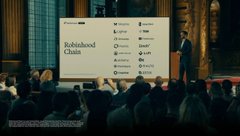 The image shows a man presenting on a stage at what appears to be a Robinhood event, with a screen displaying the "Robinhood Chain" logo alongside various cryptocurrency symbols including LIGHT, USUAL, KINTO, LIF3, TON, and STONKSET. A banner at the bottom reads "UNMISSABLE MOMENTS," tying into the post's mention of "S3 starting with Robinhood" and the $LIT ticker associated with the Lighter.xyz platform.