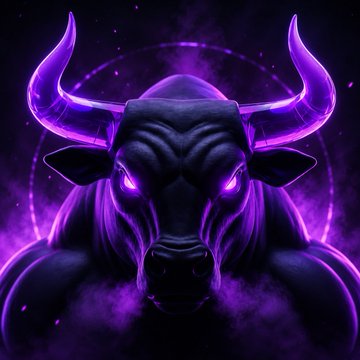 A powerful purple bull with glowing eyes and horns is surrounded by mystical purple energy and smoke, symbolizing strength and dominance—fitting imagery for the upcoming "VLADY DROP 1000 NFT Collection" on Solana, evoking the bullish energy and hype around the mint event.