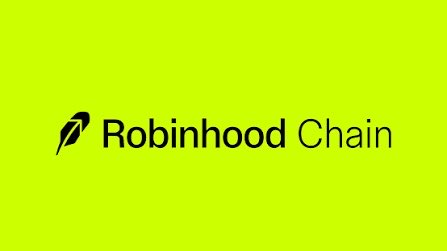 Logo for 'Robinhood Chain' displayed in black text with a feather icon on a bright green background.