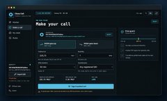 A dark-themed software interface showing a 'Make your call' dialog box with configuration options for a recording or scheduling application.