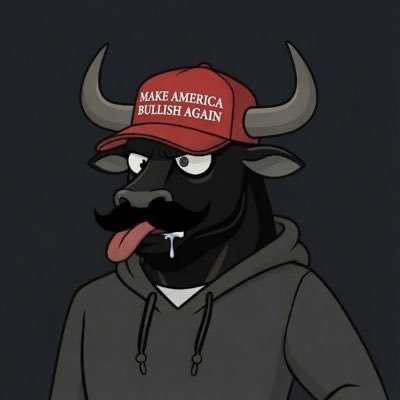 A cartoon bull wearing a red "MAKE AMERICA BULLISH AGAIN" hat, a hoodie, and sticking out its tongue with drool, likely serving as the meme mascot for the $CATE cryptocurrency being referenced.