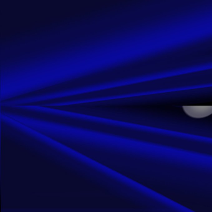 A dark blue background features radiating beams of lighter blue light emanating from the left side, creating a dramatic burst effect, with a small grayish sphere visible on the right. The image's deep blue palette and radiating design evoke a sense of nighttime or digital atmosphere, visually complementing the simple "Gn" (good night) message.