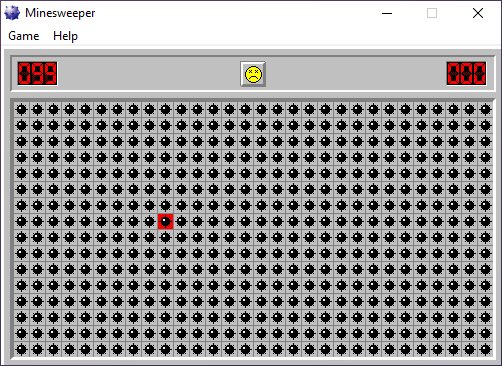 A game of classic Windows Minesweeper with a maximum difficulty level grid, displaying 999 mines remaining and a timer at 000.