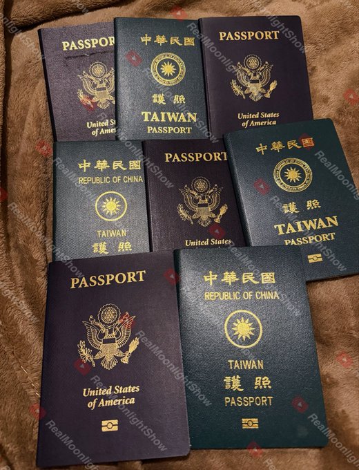 Several passports, including "PASSPORT United States of America" and "TAIWAN PASSPORT", are laid out, hinting at international travel preparations in relation to the OKX Singapore office.
