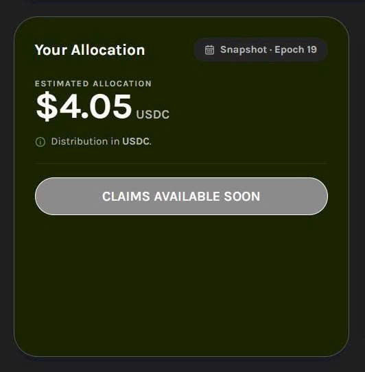 A Grass dashboard displays an estimated allocation of $4.05 USDC from Snapshot Epoch 19, with claims not yet available. The image visually confirms the user's complaint about receiving only $4 in rewards after over a year of running their machine, reinforcing their humorously frustrated request for a meme coin airdrop to fund a family hotpot dinner.
