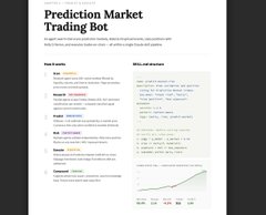 The image shows a screenshot of a website page titled "Prediction Market Trading Bot", possibly related to trading bot technology or a trading guide for beginners. The text at the bottom of the page states that there are "8 things you need". The screenshot also has some colorful graphics and charts, which may provide visual information about market trends and analysis tools for traders.