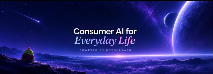 A cosmic banner reads 'Consumer AI for Everyday Life - POWERED BY GOTCHA LABS,' featuring a purple space scene with planets and a small character overlooking the horizon.