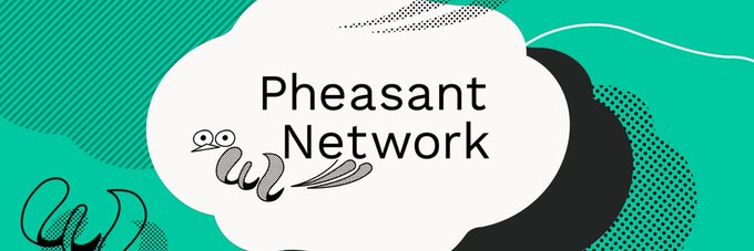 The image features a banner with a white cloud design that says "Pheasant Network" written in black text above it. Below this, there are two lines of text - one reading "W" and another saying "e9bc9c02". These words seem to be related to the post or the network's name. The image also includes a small bird drawn on top of the cloud design.