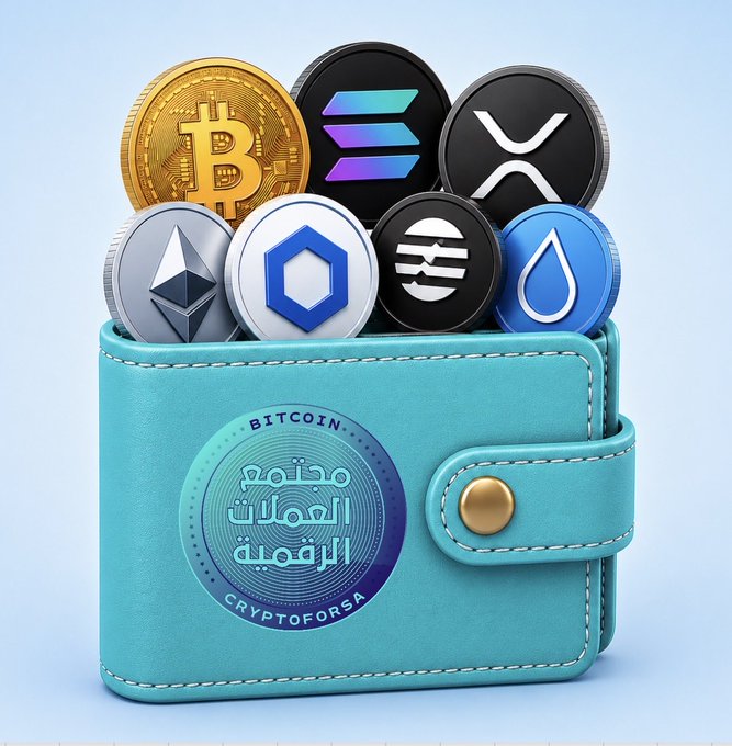The image features a blue wallet with various coins inside of it. The wallet has a gold coin on top, which appears to be a Bitcoin coin. There are also other coins visible within the wallet, including a Ripple coin. The wallet itself is made of leather and has a gold clasp.