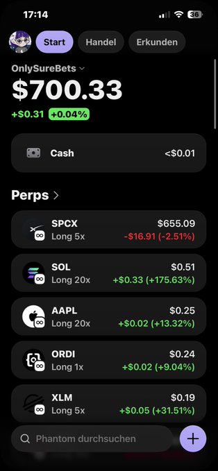 The image shows a cell phone's screen display of various stock market information, including symbols for "Solana" and another cryptocurrency called "Long 20x", as well as symbols for "SPCE" and "SPX". The user interface also displays a list of transactions happening in real time with prices ranging from 0.58 to 1.49. In the top left corner of the image, there is text that reads: "Only SureBet's $70.33 up - $3.04 down + $1.31" and mentions two users, including one named "Hannah". The bottom right corner has additional text stating "Percs", likely indicating transaction costs or fees associated with trading the listed cryptocurrencies.