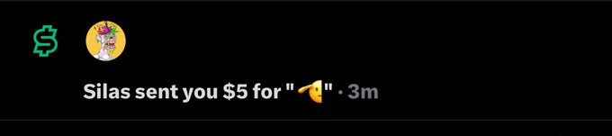 A notification from Silas on Cash App showing a $5 tip sent with a pizza emoji, received 3 minutes ago.