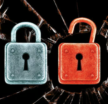 A red and silver padlock sits against a shattered dark background, symbolizing the broken security of crypto users who lost $550,000 in USDC to a Google ad phishing scam targeting a Hyperliquid user.