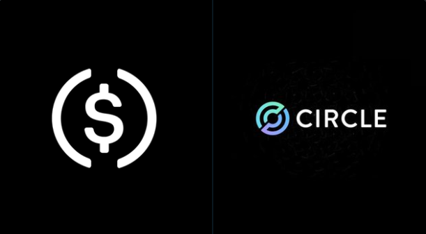 The image displays two logos side by side on a black background: the USDC stablecoin emblem on the left and the Circle logo on the right, visually representing the partnership between the stablecoin and its issuer. This branding reinforces the post's message highlighting USDC's staggering $90 trillion transaction volume milestone, emphasizing Circle's stablecoin infrastructure as a foundational settlement layer already operating at massive global scale.