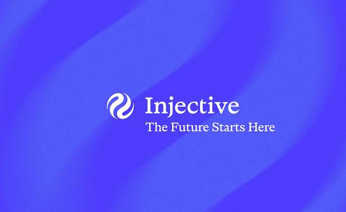 Blue graphic displaying the 'Injective' logo with the tagline 'The Future Starts Here'.
