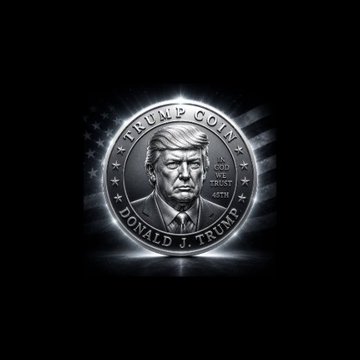 A commemorative "TRUMP COIN" featuring an engraved portrait of Donald J. Trump with the inscription "IN GOD WE TRUST 47TH" is displayed against a black background with American flag rays, symbolizing the $TRUMPCOIN token referenced in the post about a whale transferring 70% of its supply.