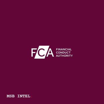 Maroon background featuring the FCA (Financial Conduct Authority) logo in white, with 'MSB INTEL' text at the bottom.