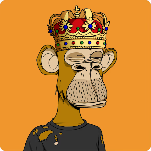 A Bored Ape-style cartoon monkey wearing an ornate gold crown topped with a cross, paired with a distressed black t-shirt, is set against a solid orange background. The image visually reinforces the "Ape for Life" caption by embodying a regal, die-hard ape identity through its crown, a classic symbol of lifelong royalty and devotion.