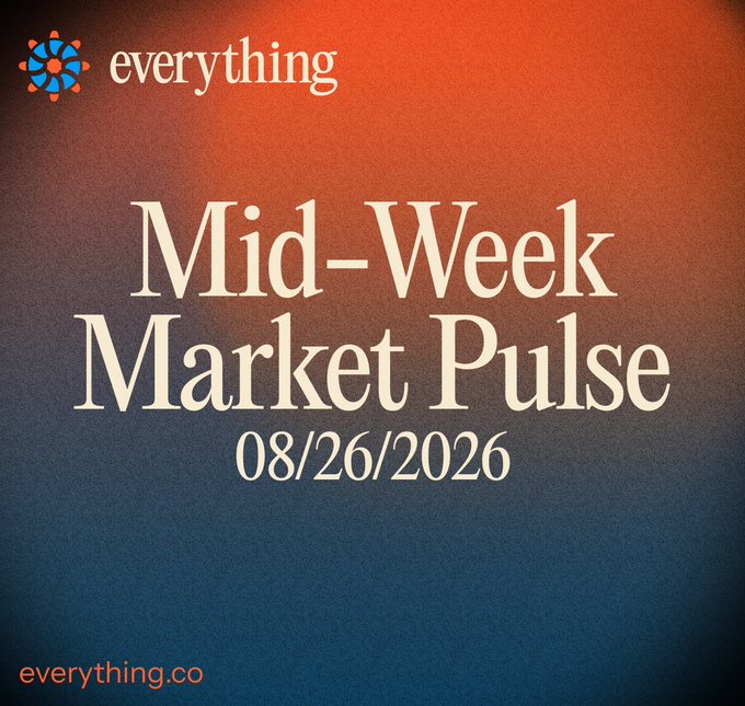 A graphic titled 'Mid-Week Market Pulse 08/26/2026' from 'everything' (everything.co) with an orange-to-blue gradient background.