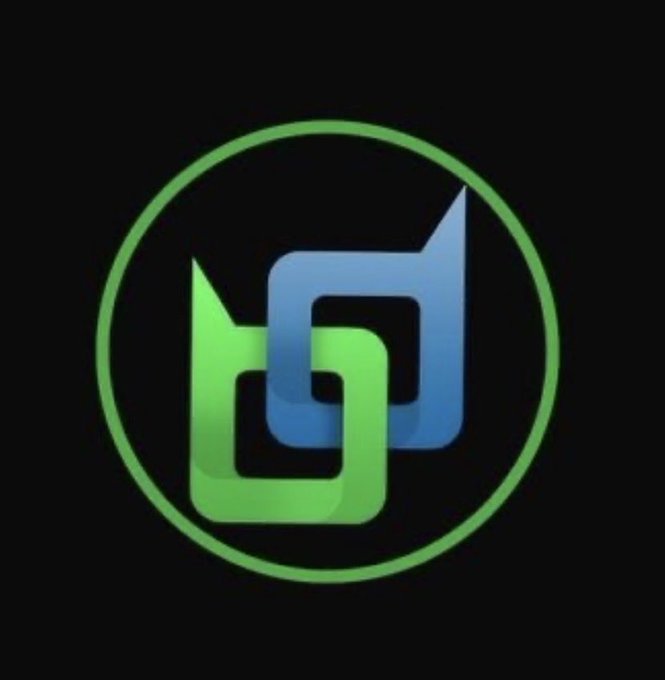 A logo featuring an interlocking green and blue link design within a green circle on a black background.
