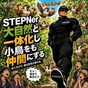 The image features a man dressed as a police officer, walking down a path with several birds surrounding him. The scene includes a group of people standing around the man who appears to be a cop. There are also birds flying above them. The poster is in Japanese and has an illustration of a bird on it.