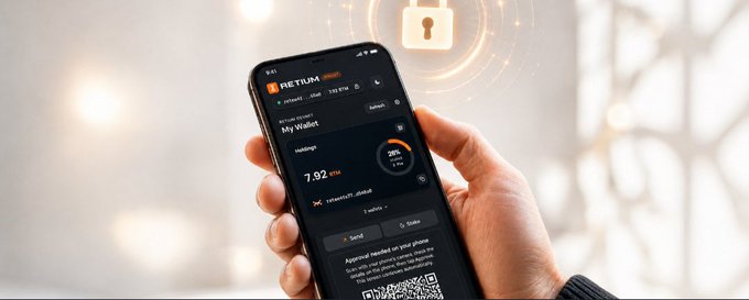 A hand holds a smartphone displaying the RETIK Wallet app, showing a holdings value of 7.92 ETH with a balance of 0.01175 ETH, under a security shield icon.