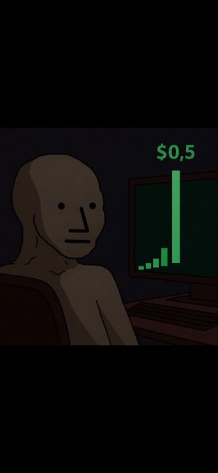 The image features a cartoon depiction of an anthropomorphic figure sitting in front of a computer monitor with a green screen displaying a bar graph labeled "0.05", possibly representing stock prices. The title, "You're either in at the right time or cry later", suggests that there are two distinct outcomes depending on whether someone possesses certain traits: being in the "right" group implies success and gains from investing; being in the "wrong" group indicates failure and losing money.
