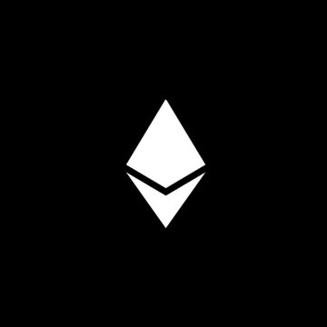 A white Ethereum (ETH) logo centered on a black background.