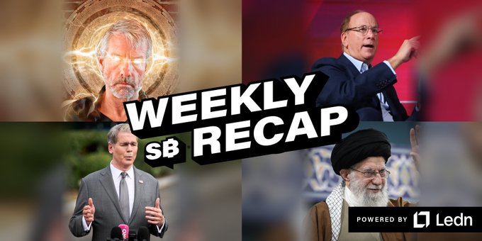 A 'WEEKLY RECAP' thumbnail by 'Ledn' featuring four images including a bearded man with glowing eyes, a man in glasses, Prince William, and an Iranian cleric.