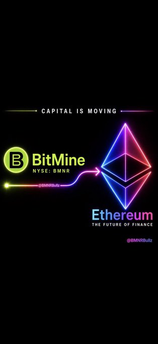 The image features a poster with a neon-colored triangle, which appears to be a cryptocurrency symbol or logo for BitMINE. The poster also includes text that reads "BITMINE PREDICTION FOR 0000000000000000 $BMNR will reach over 100 USD in 0000000000000000 $BMNR". This suggests that the value of Bitcoin is expected to increase significantly in the coming year.

The poster also contains a quote from an expert, stating that "THE FUTURE OF FINANCE IS ETHERUM". The quote implies that Etherum might be a valuable asset or investment option for those interested in cryptocurrency and digital assets.