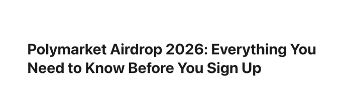 The image features a gray background with white text that reads "POLYMARKET AIRDROP 2026: Everything You Need To Know Before You Sign Up". The text is written in black, making it stand out against the gray background. The image also includes an image of a product or service related to the content of the post.