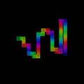 A pixel art representation of a descending bar chart with colorful vertical bars against a black background, resembling a stock market downturn.