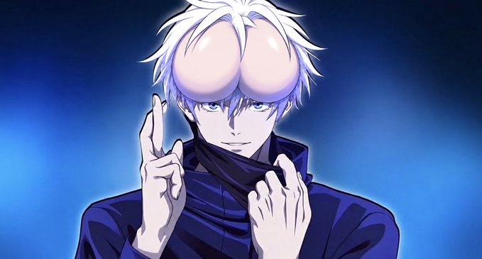 An anime illustration of a white-haired character with an exaggerated, bulging forehead, wearing a dark cloak against a blue background.