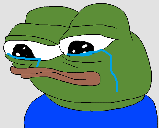 The image features a cartoon frog with green skin, brown eyes, and a sad expression. It appears to be crying or expressing sadness. The caption below the image reads "fuck bro", which seems to be a reference to the frog's facial expression or overall demeanor.