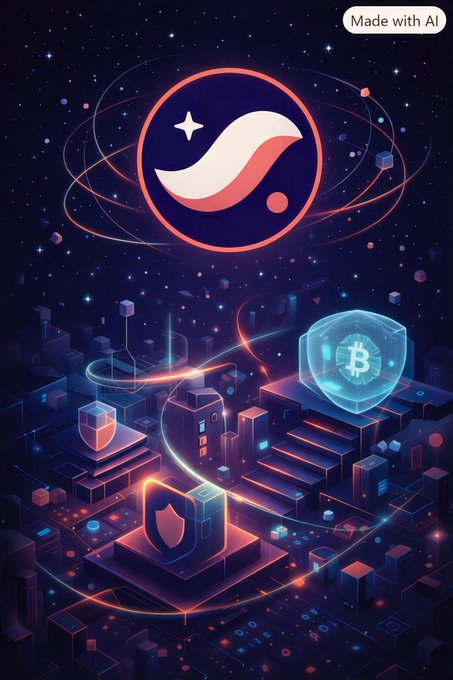 An AI-generated cosmic-themed digital illustration featuring the Stellar (XLM) logo with Bitcoin, shield, and other crypto symbols floating above a futuristic cityscape, marked "Made with AI".