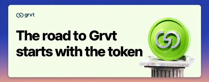 A GRVT promotional banner reads, “The road to Grvt starts with the token,” alongside the green GRVT token logo. It supports the post’s announcement of GRVT’s first token buyback and burn, involving 1.1 million GRVT tokens.